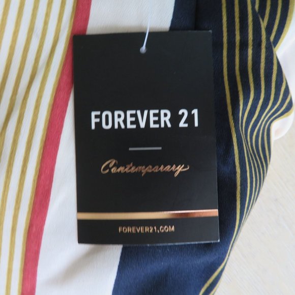 Forever 21 Contemporary Pants XL Wide Leg Palazzo Striped Navy Cream NWT - Picture 9 of 10